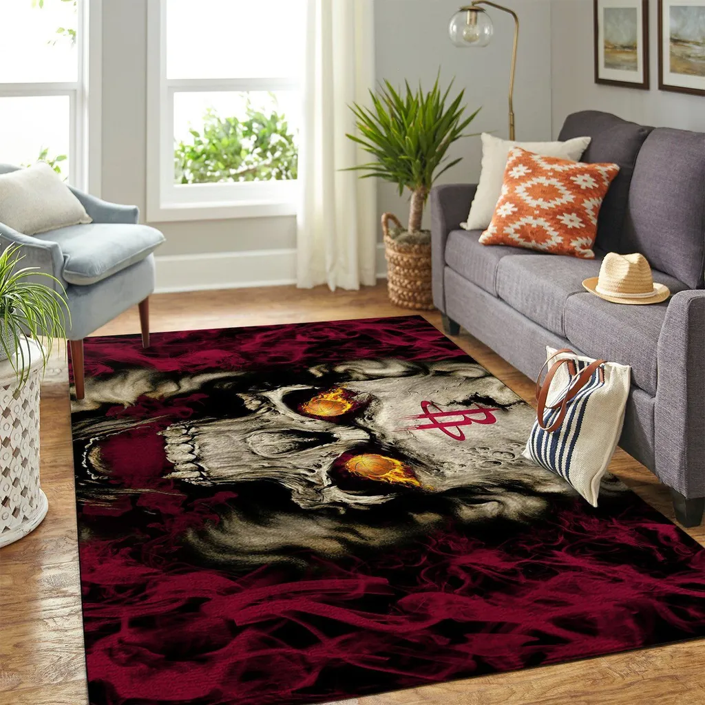 Skull Rug with Fiery Eyes for Bold Home Decor Beige and Black