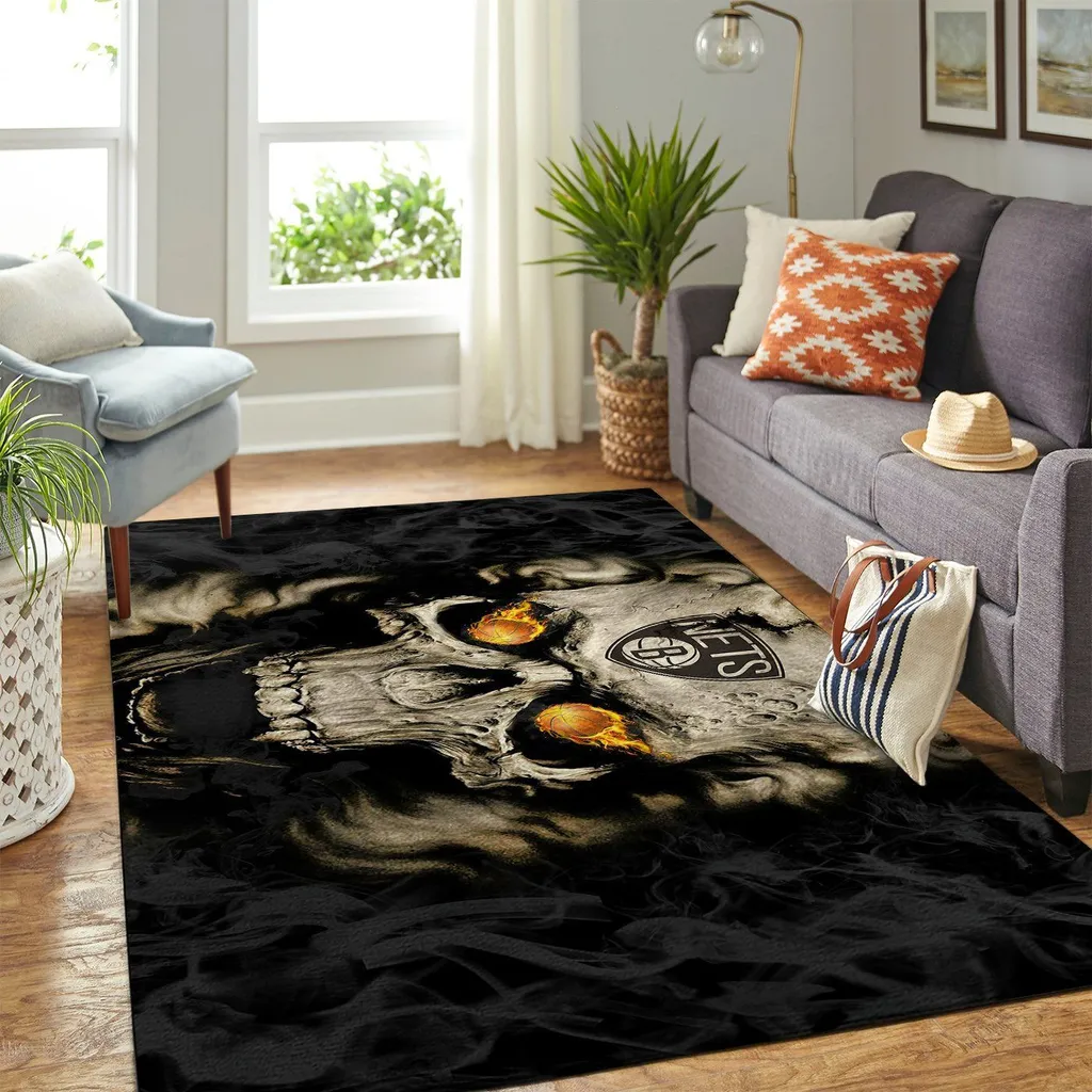 Skull Rug with Fiery Eyes for Unique Home Decor Beige and Black