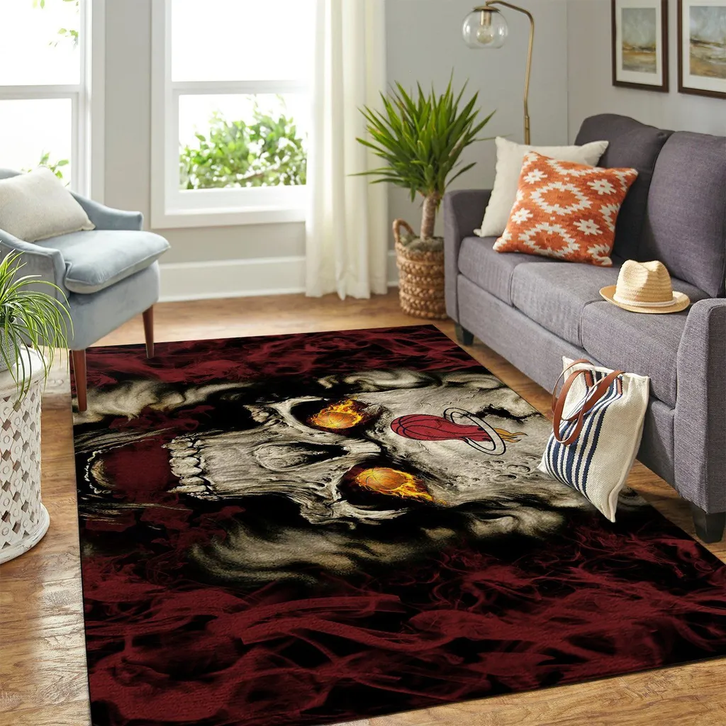 Skull Rug with Flaming Eyes Bold Gothic Home Decor Black and Red