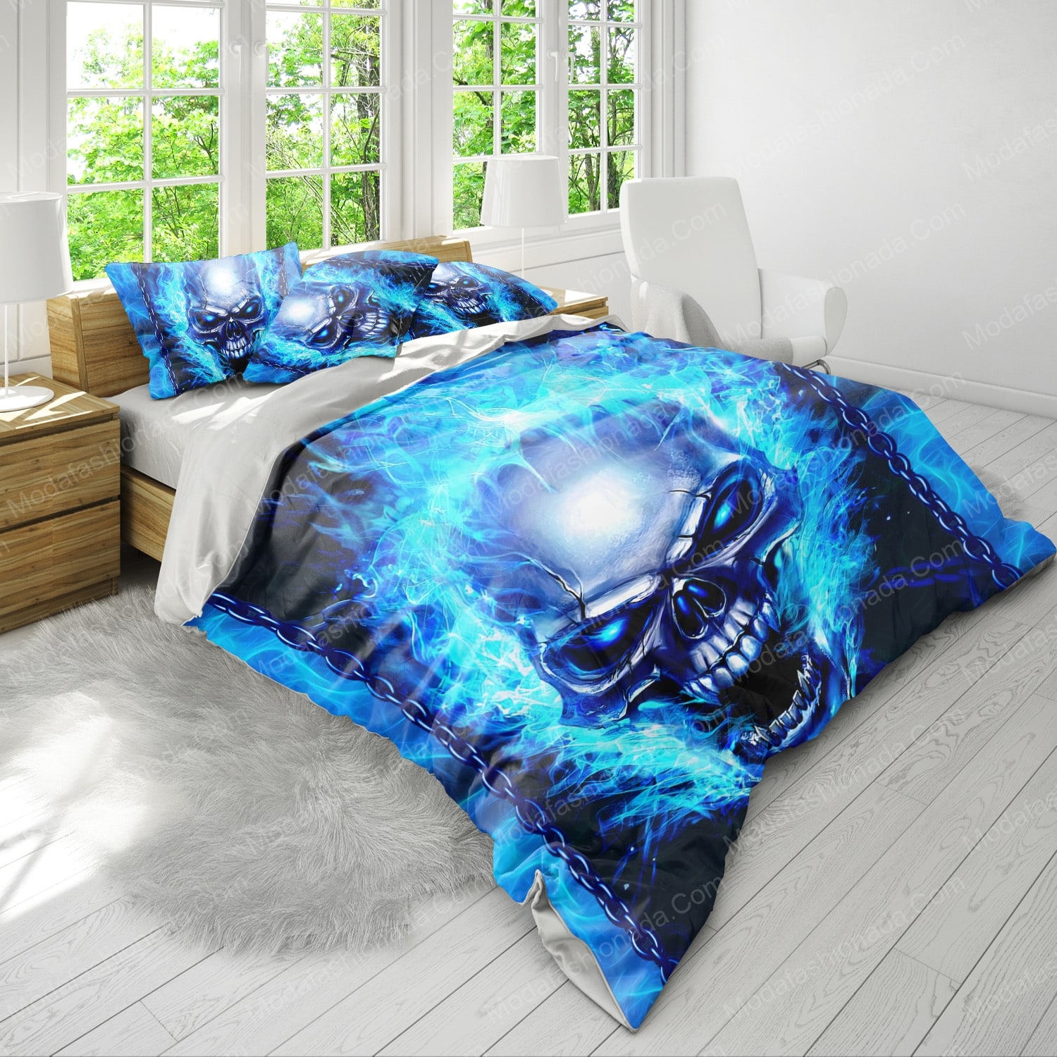 Skull With Blue Flame Halloween Horror Bedding Sets