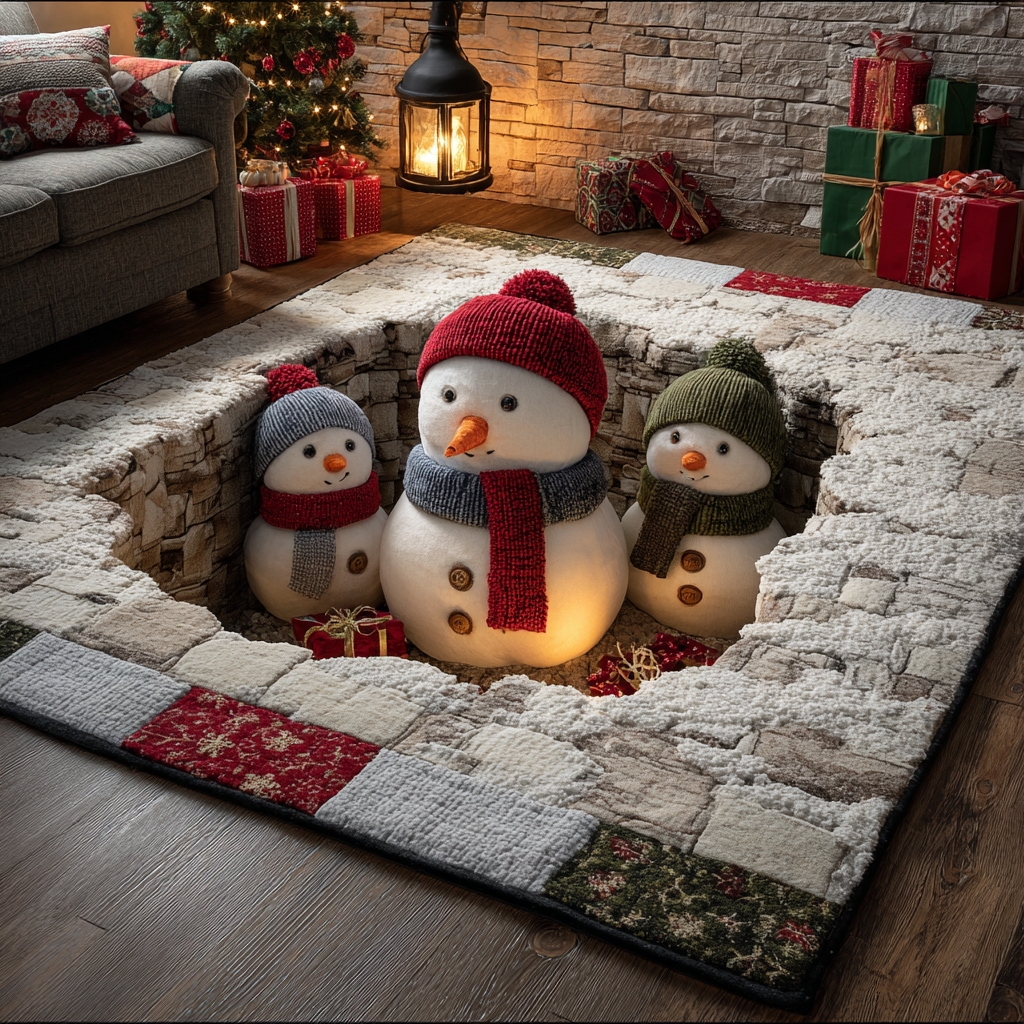 Smiling Snowman Area Rug - Non-Slip Washable 3D Print Rug for Living Room & BedroomTVC2108251
