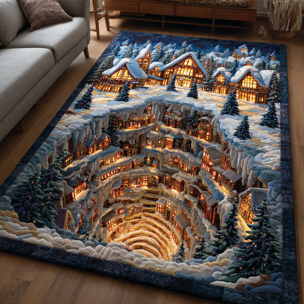 Snow Village Area Rug - Non-Slip Washable 3D Print Rug for Living Room & BedroomTVC2108269