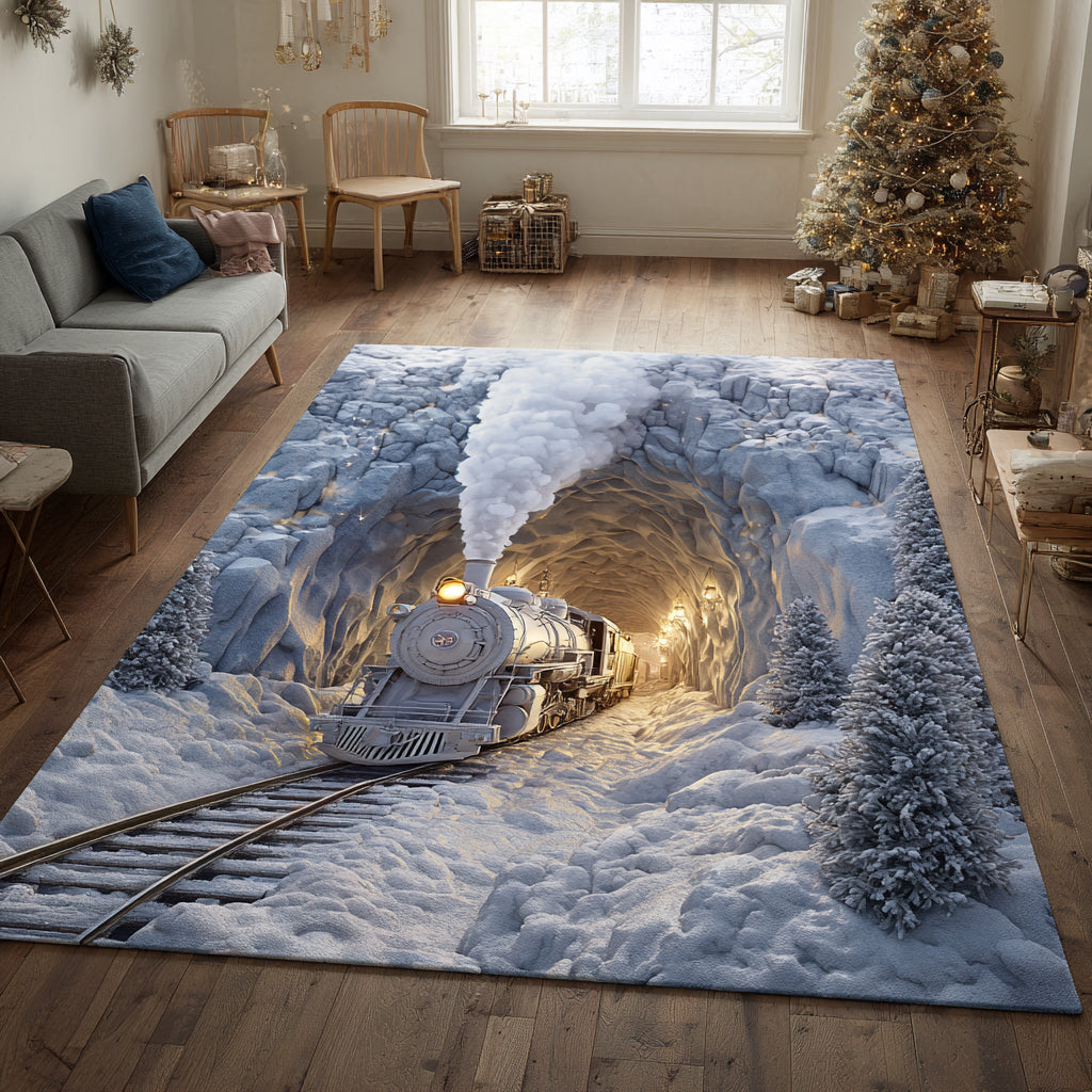 Snowlight Path Train Area Rug - Non-Slip Washable 3D Print Rug for Living Room & BedroomTVC2108269
