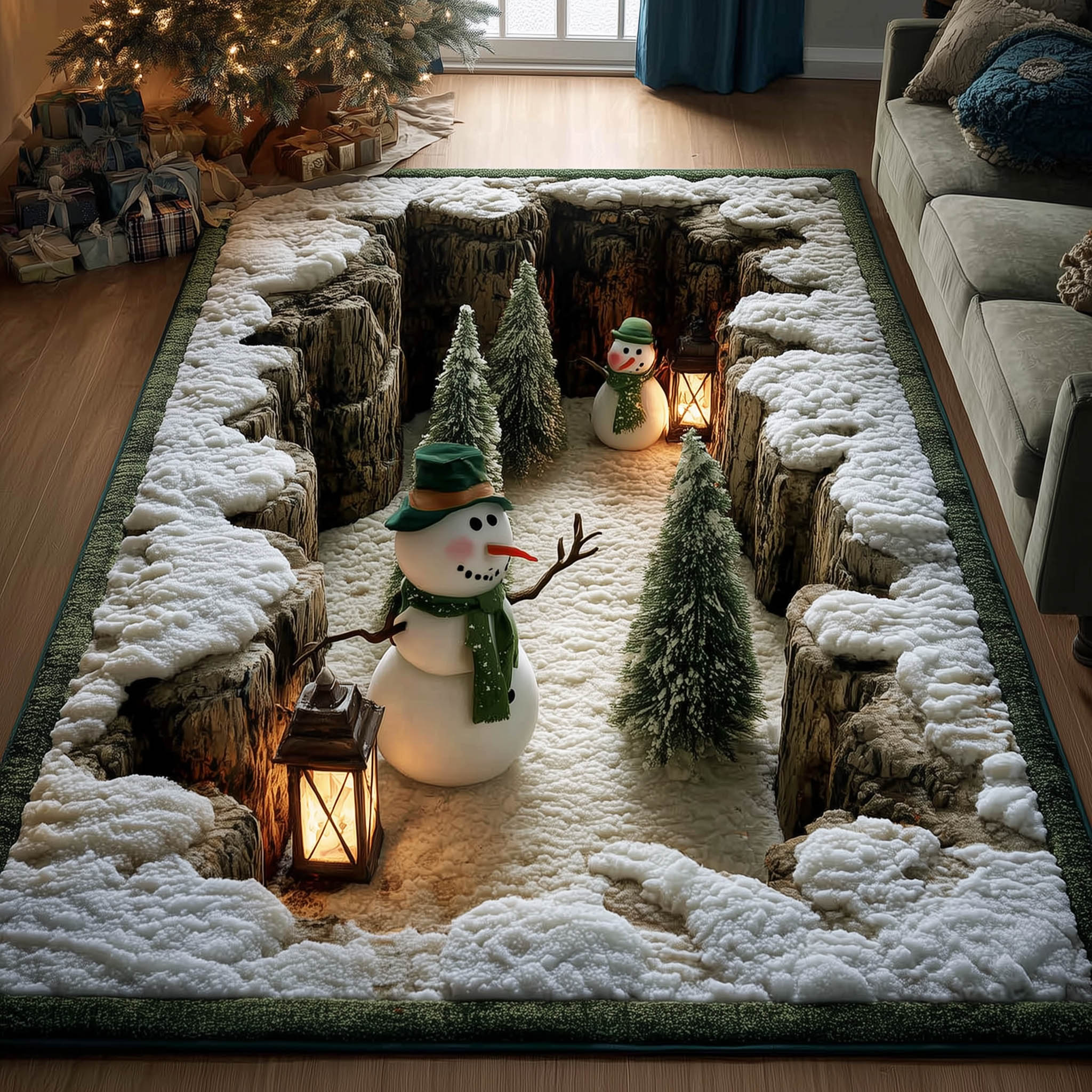 Snowman Delights Area Rug - Non-Slip Washable 3D Print Rug for Living Room & BedroomTVC2108228