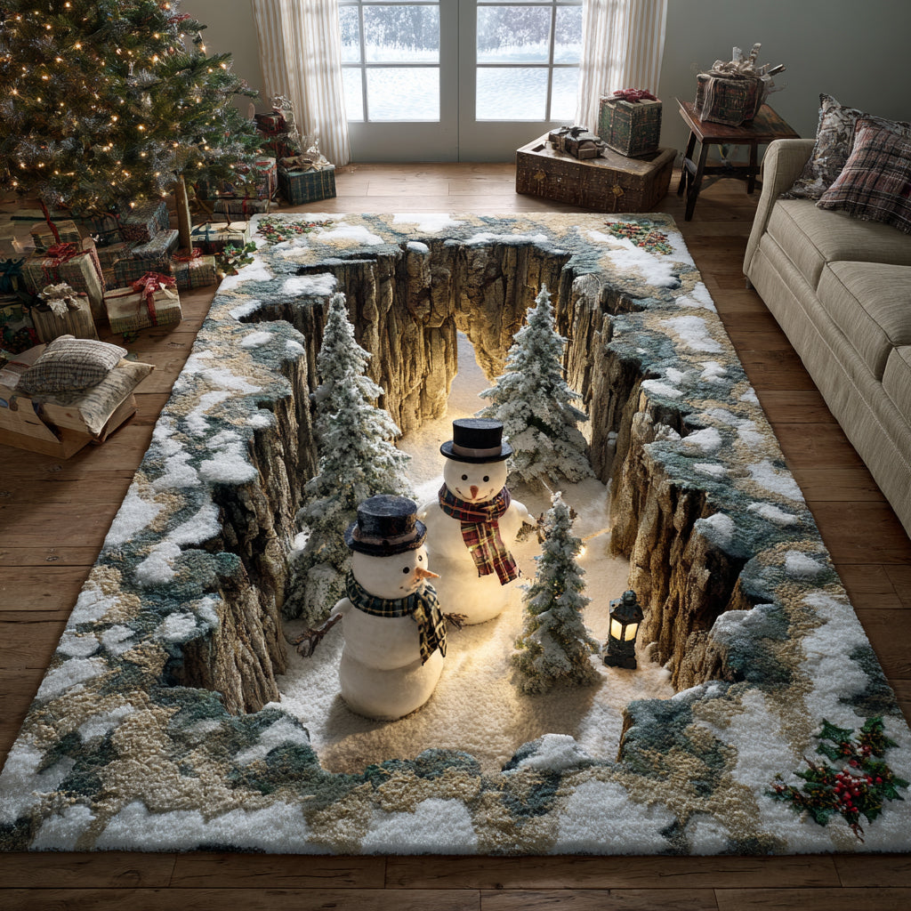 Snowman Frozen Hollow Area Rug - Non-Slip Washable 3D Print Rug for Living Room & BedroomTVC2108268