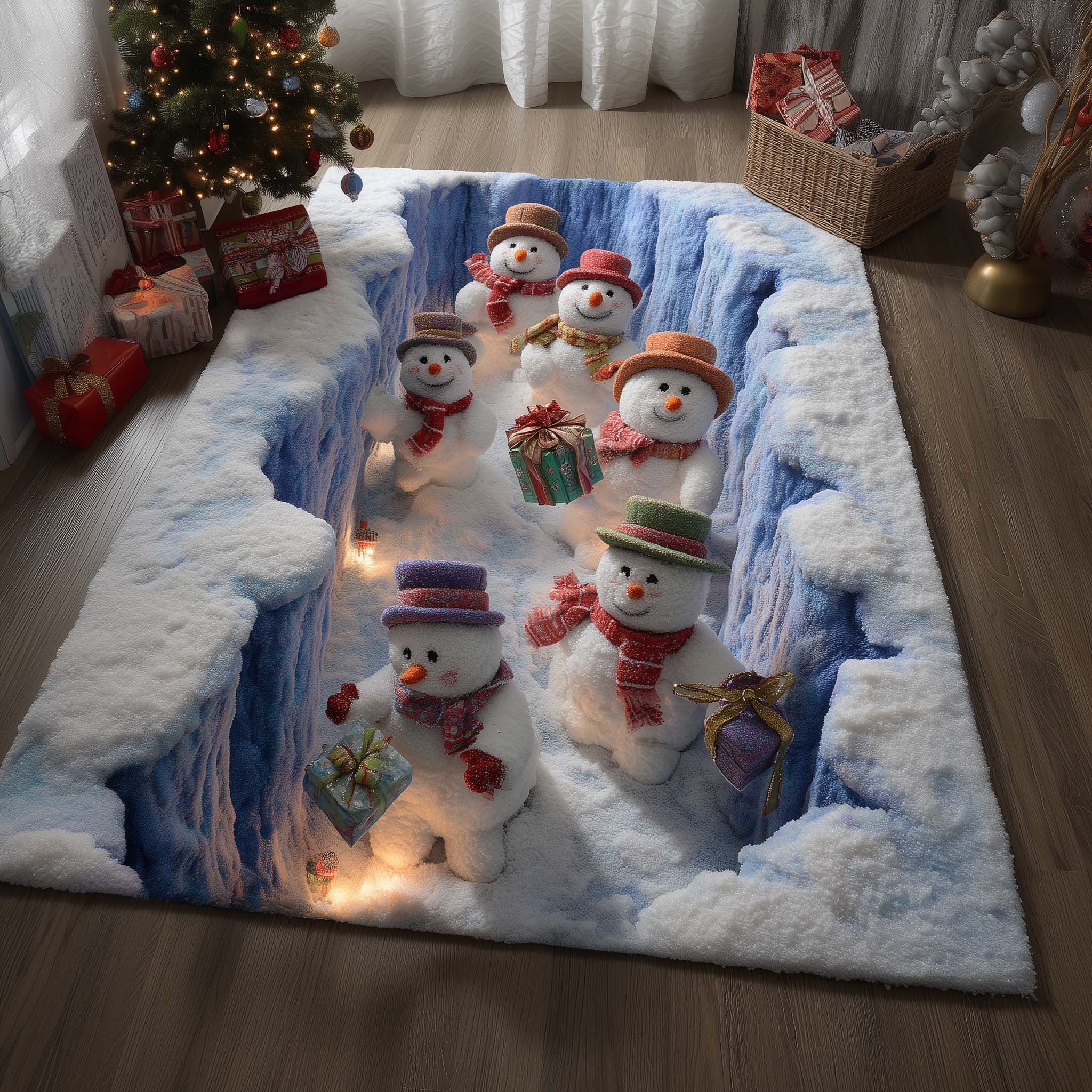 Snowman Lane Area Rug - Non-Slip Washable 3D Print Rug for Living Room & BedroomTVC2108228
