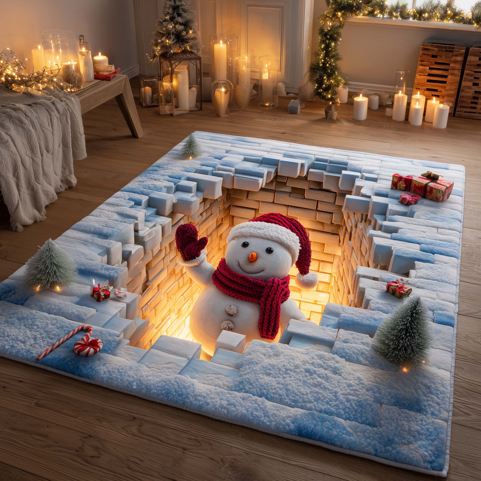 Snowman Lane Area Rug - Non-Slip Washable 3D Print Rug for Living Room & BedroomTVC2108394