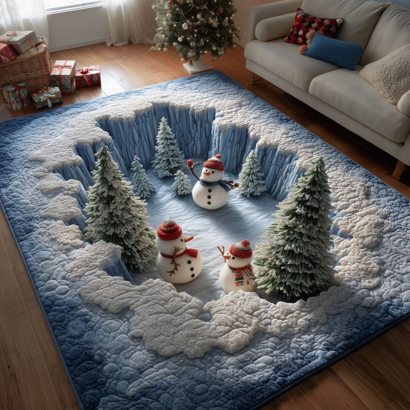 Snowman Playground Area Rug - Non-Slip Washable 3D Print Rug for Living Room & BedroomTVC2108364