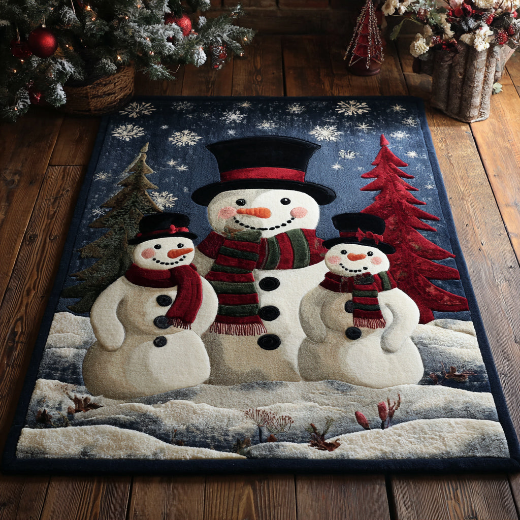 Snowman Trio Area Rug - Non-Slip Washable 3D Print Rug for Living Room & BedroomTVC2108250