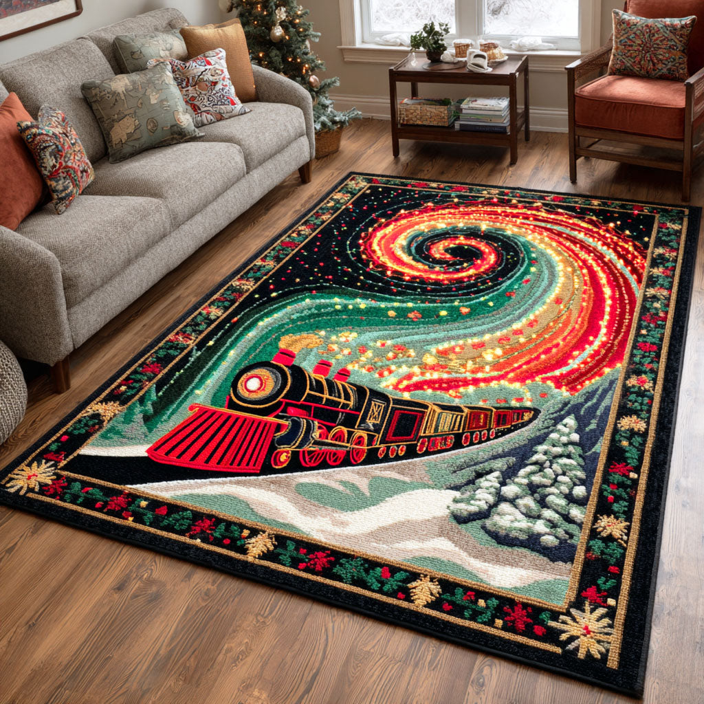 Snowy Night Railway Area Rug - Non-Slip Washable 3D Print Rug for Living Room & BedroomTVC2108250