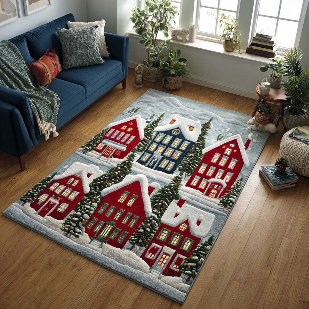 Snowy Village Area Rug - Non-Slip Washable 3D Print Rug for Living Room & BedroomTVC2108211