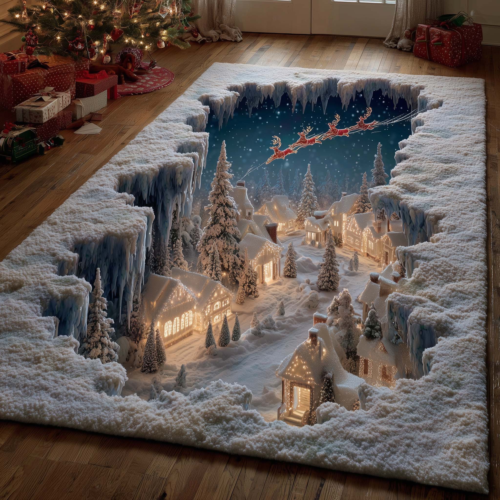 Snowy Village Area Rug - Non-Slip Washable 3D Print Rug for Living Room & BedroomTVC2108228