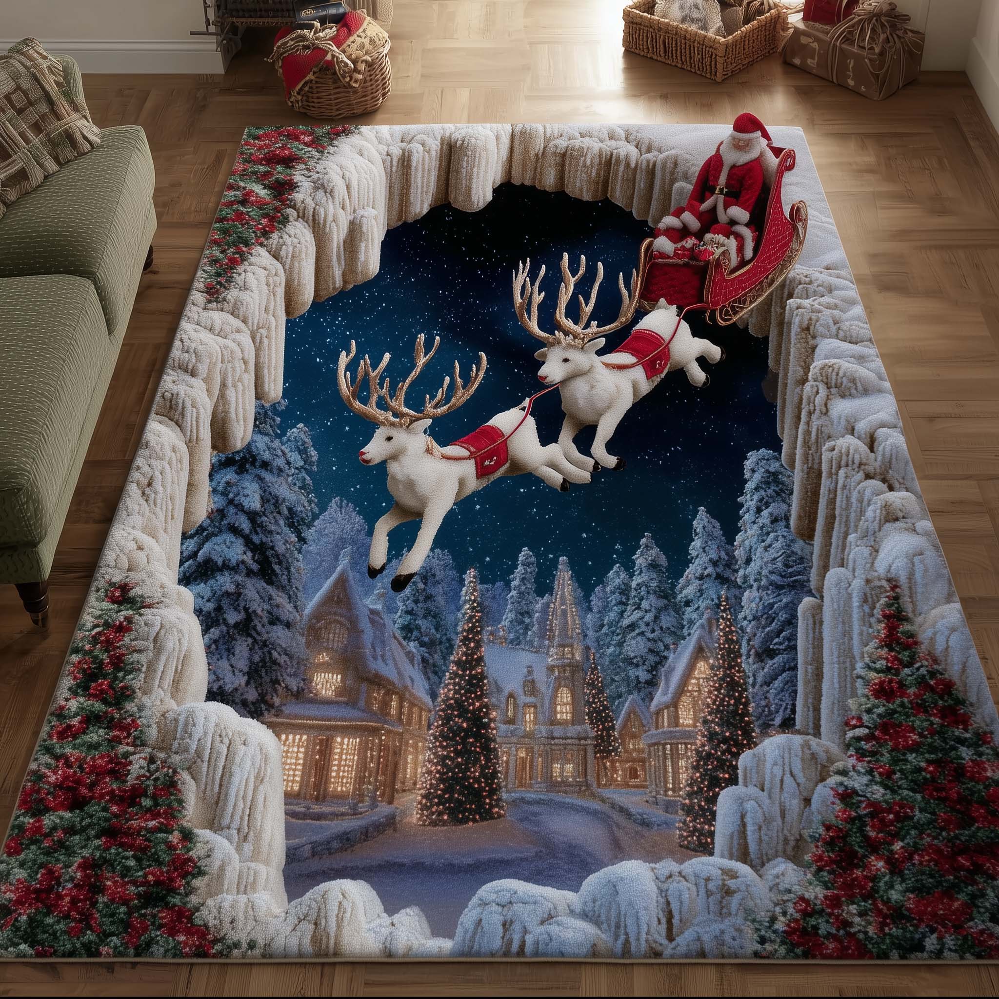 Snowy Village Area Rug - Non-Slip Washable 3D Print Rug for Living Room & BedroomTVC2108394