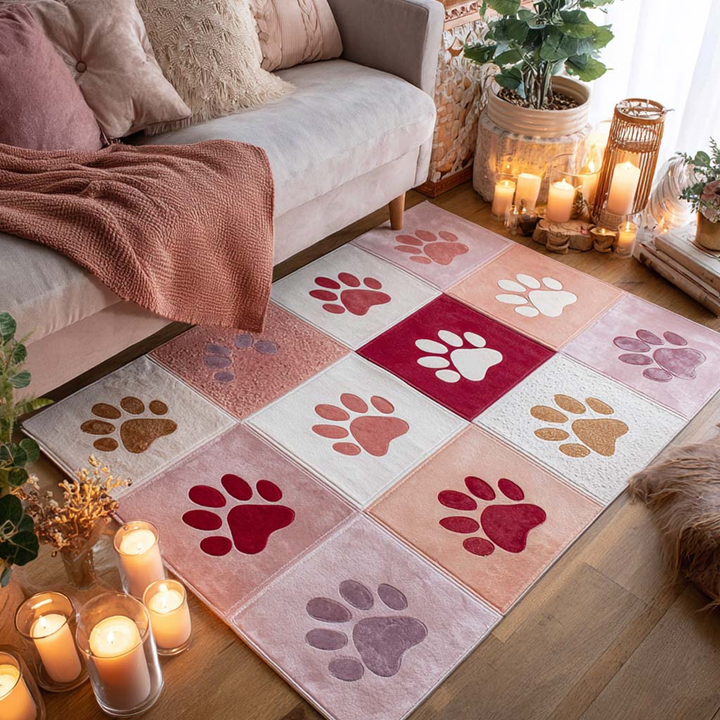 Soft Blush Paw Area Rug - Non-Slip Washable 3D Print Rug for Living Room & BedroomTVC2108268