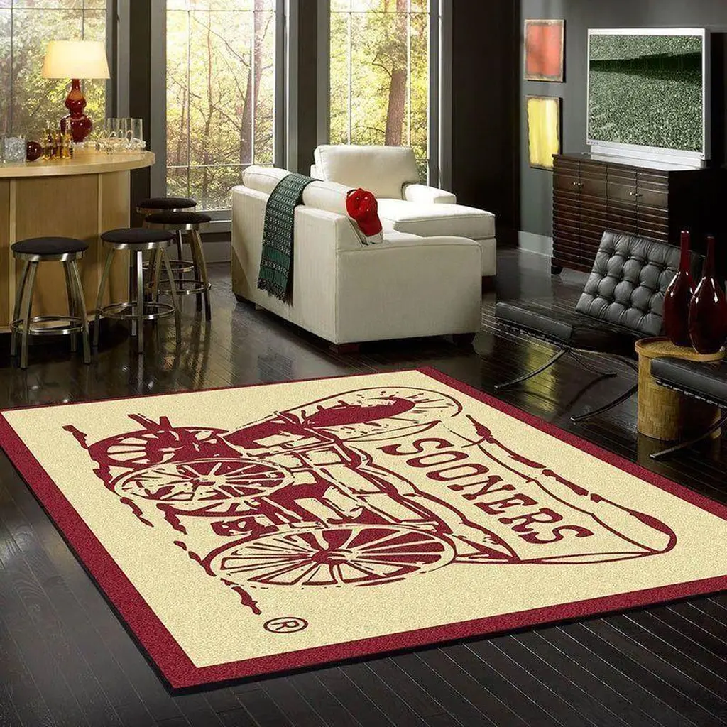 Sooners Area Rug Perfect for Living Room Decor Beige and Red