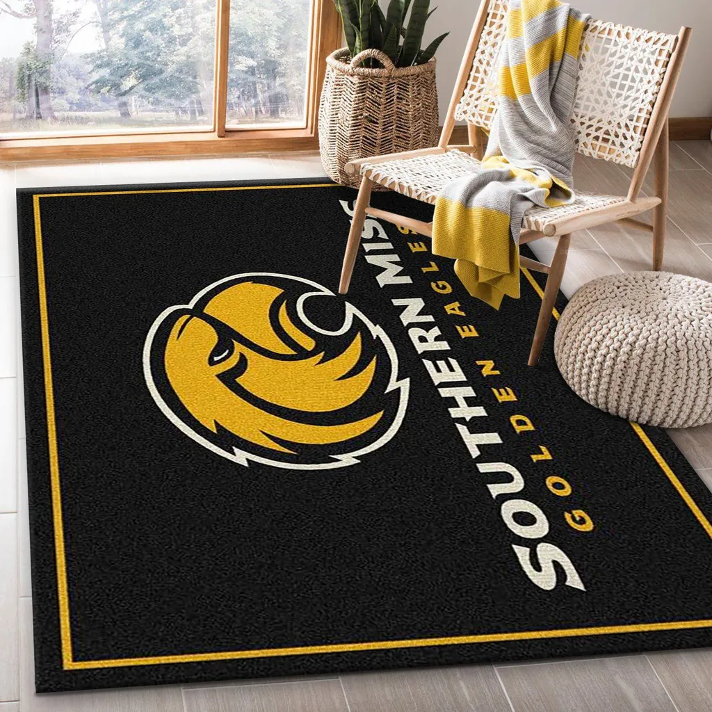 Southern Miss Golden Eagles Logo Area Rug for Home Black and Yellow