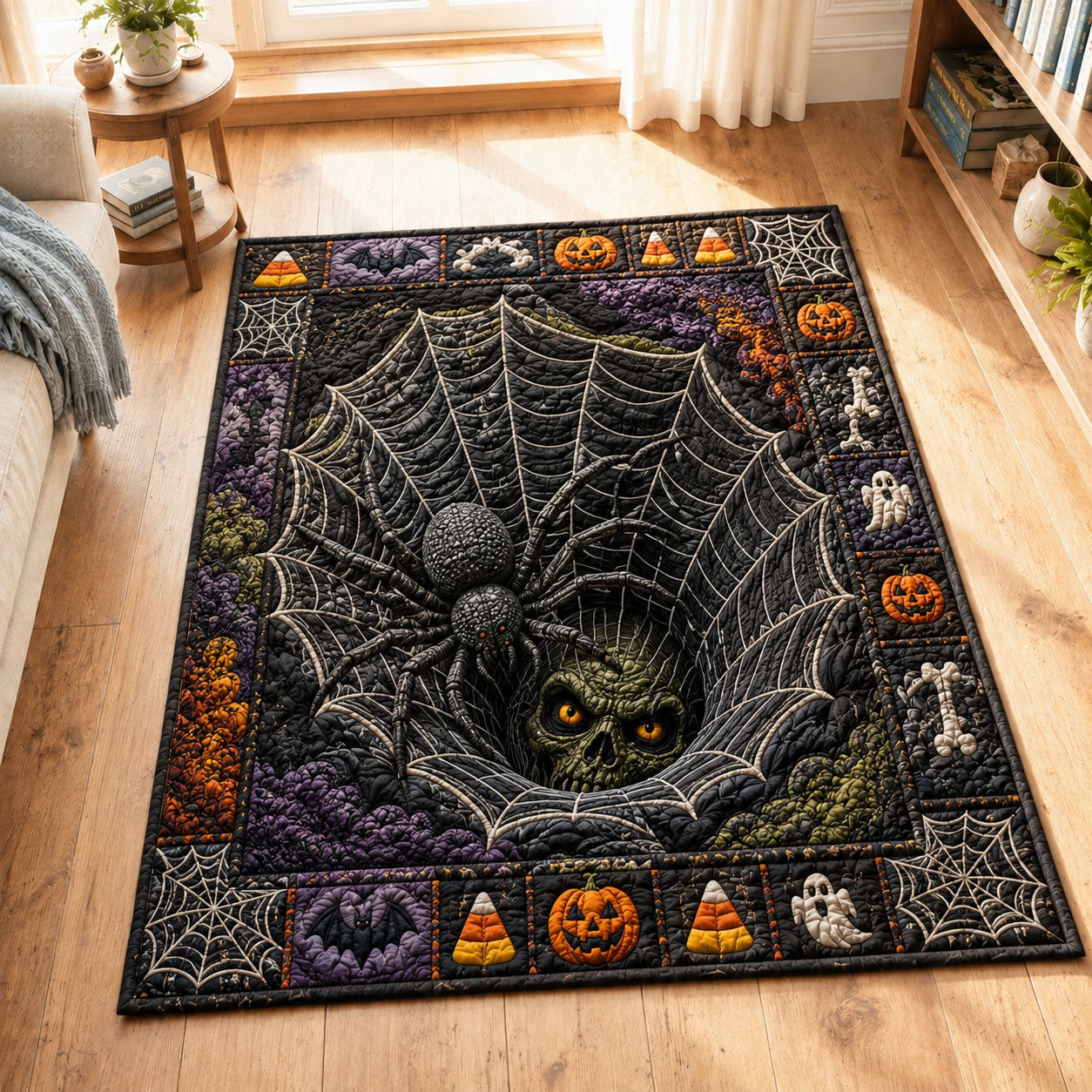 Spider Web Skull Abyss Halloween Area Rug - Non-Slip Washable 3D Print Rug for Living Room & BedroomTVC2108364