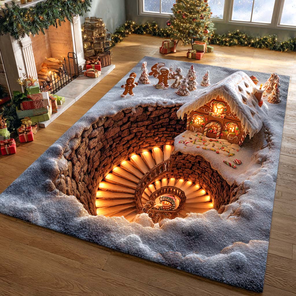 Spiral Ginger Village Area Rug - Non-Slip Washable 3D Print Rug for Living Room & BedroomTVC2108268