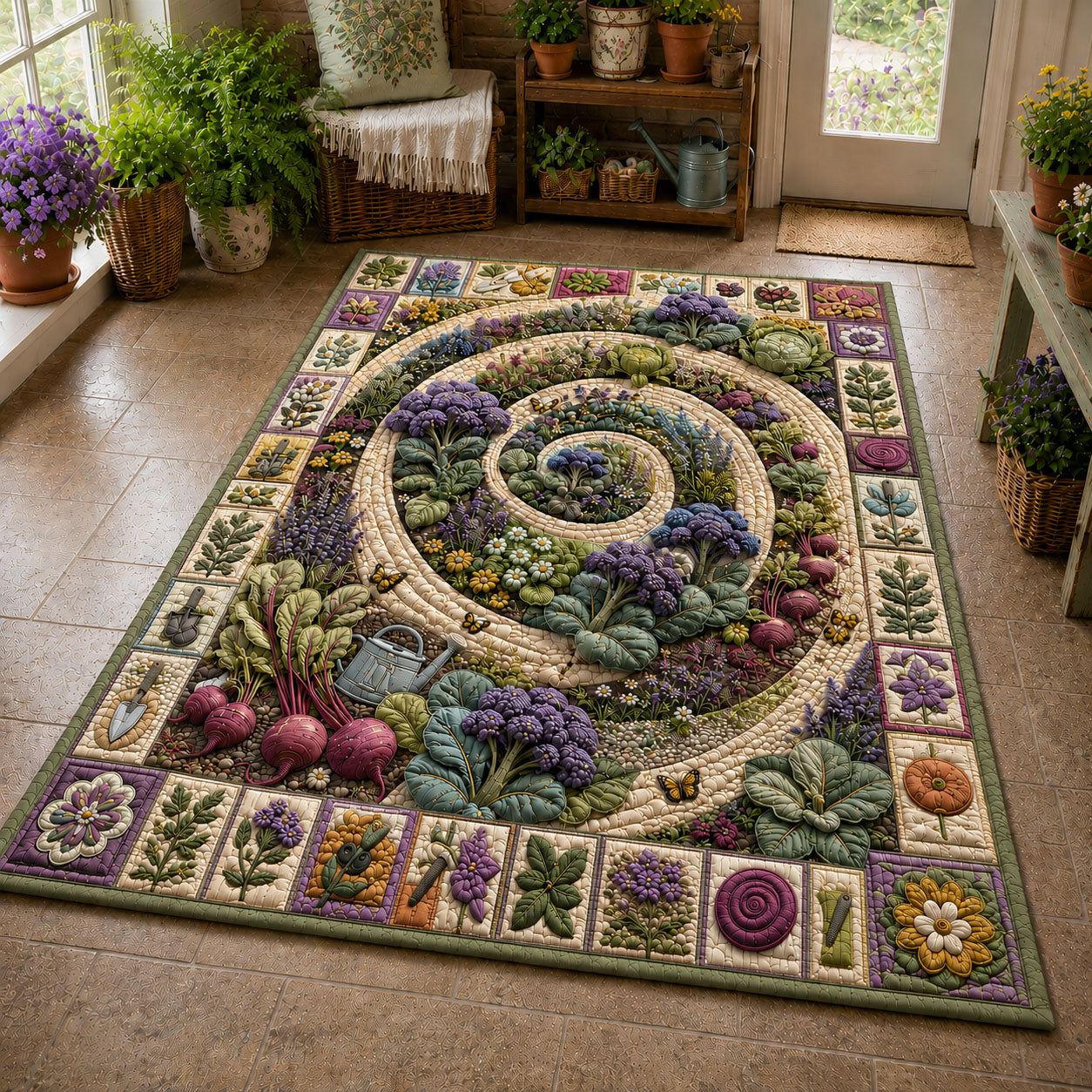 Spiral Harvest Vegetable Garden Area Rug - Non-Slip Washable 3D Print Rug for Living Room & BedroomTVC2108393