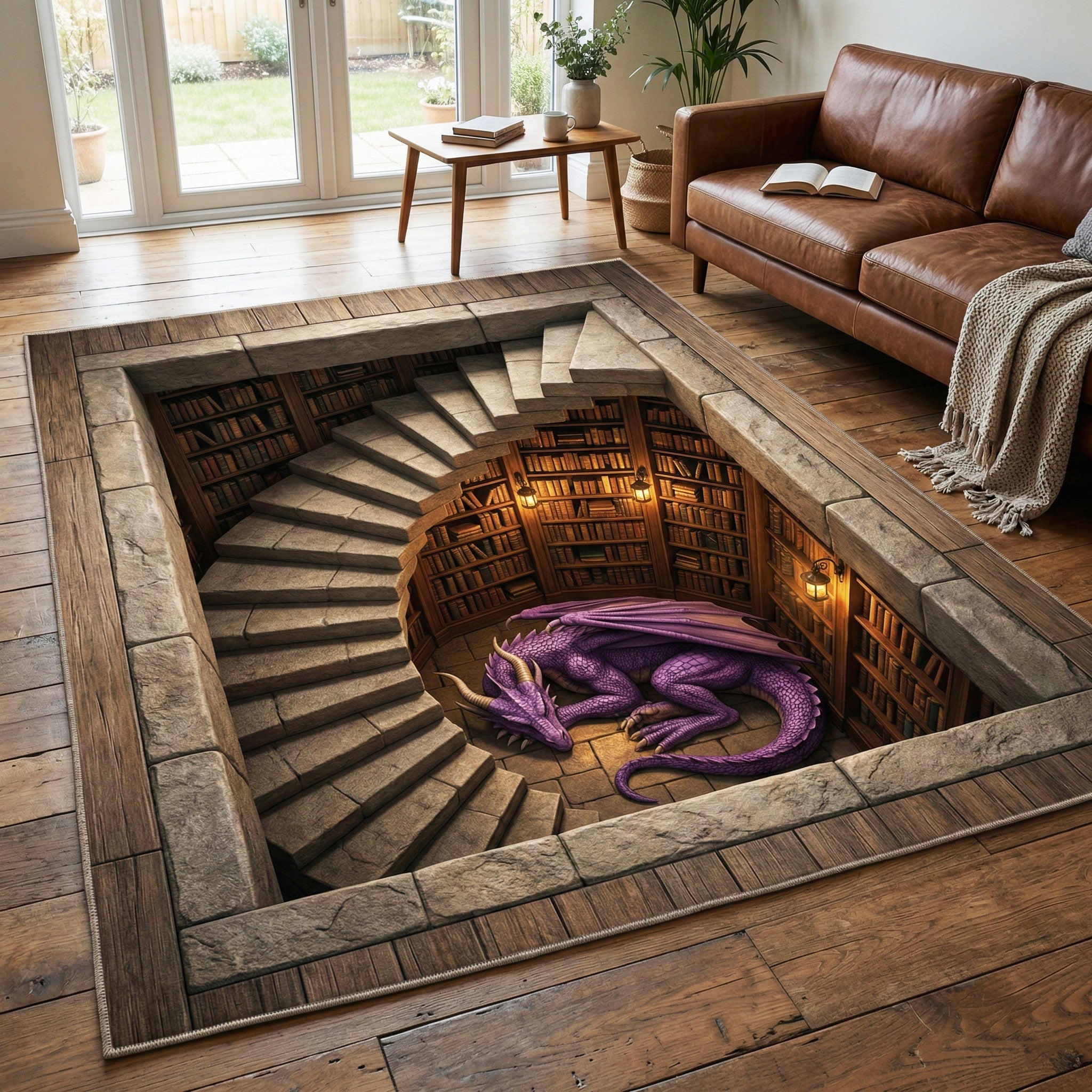 Spiral Stairwell Area Rug - Non-Slip Washable 3D Print Rug for Living Room & BedroomTVC2108268