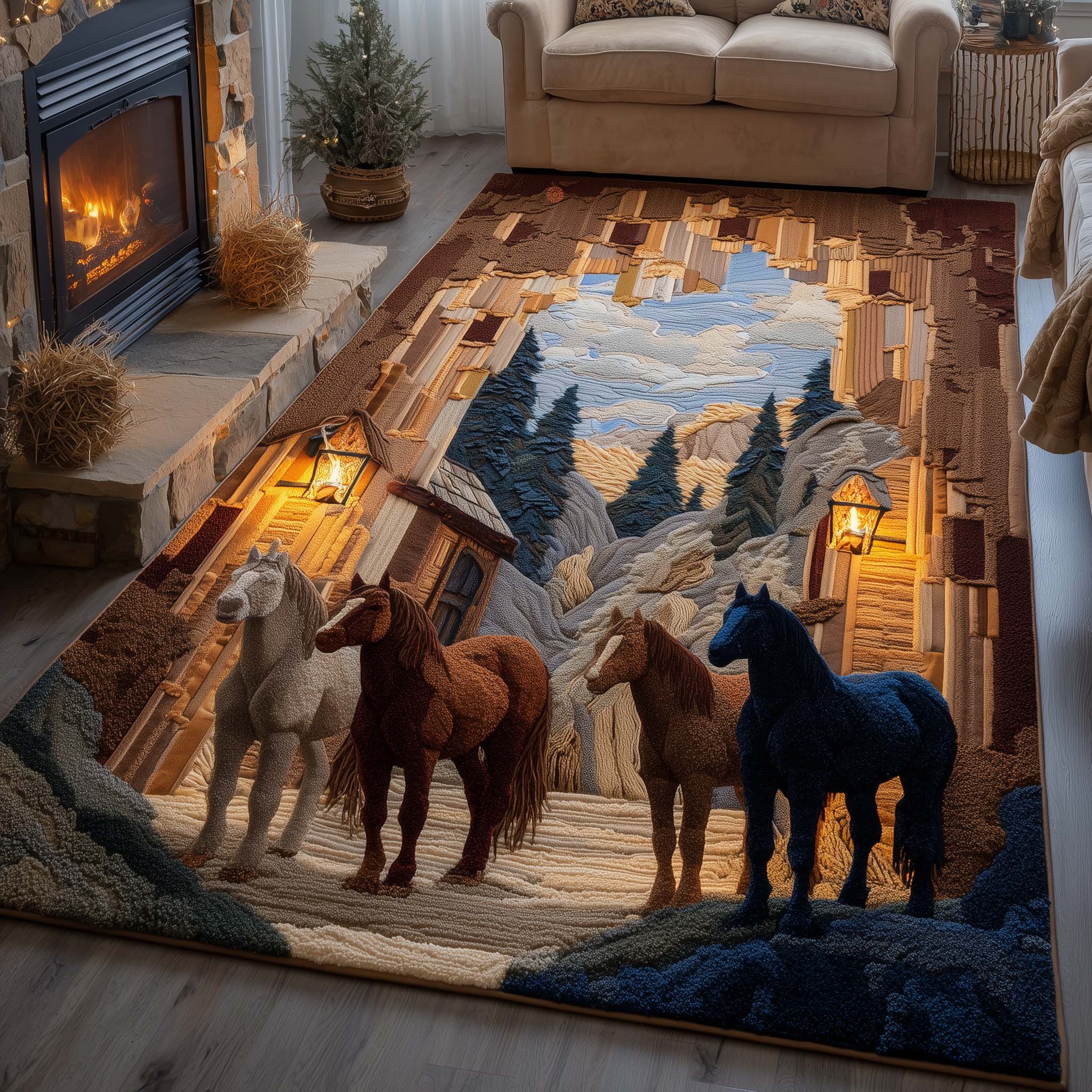 Spirit Horse Area Rug - Non-Slip Washable 3D Print Rug for Living Room & BedroomTVC2108393