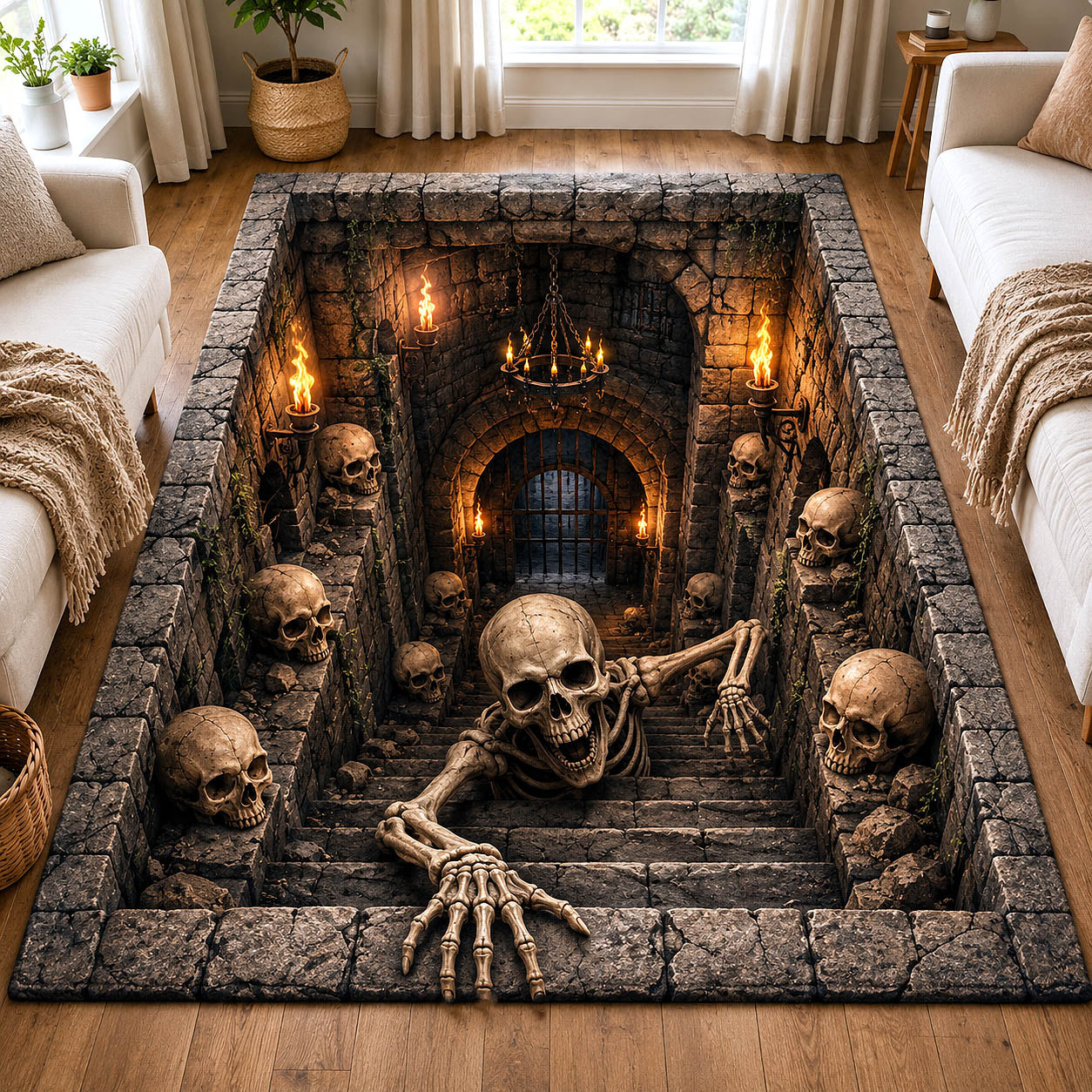 Spooky Bones Halloween Area Rug - Non-Slip Washable 3D Print Rug for Living Room & BedroomTVC2108228