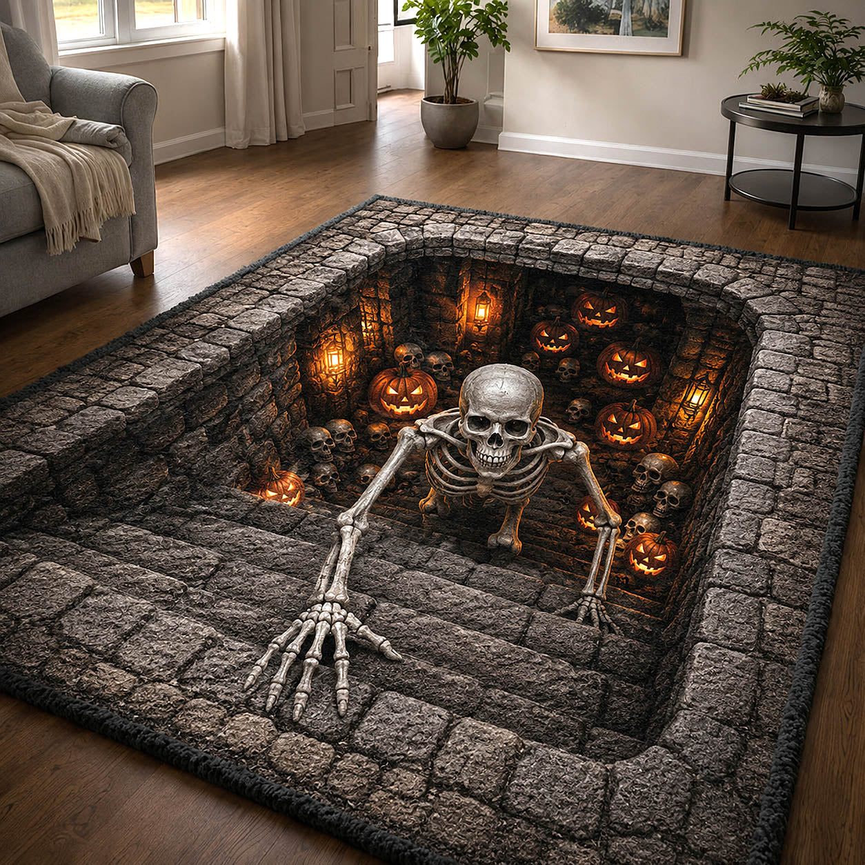 Spooky Bones Halloween Area Rug - Non-Slip Washable 3D Print Rug for Living Room & BedroomTVC2108393