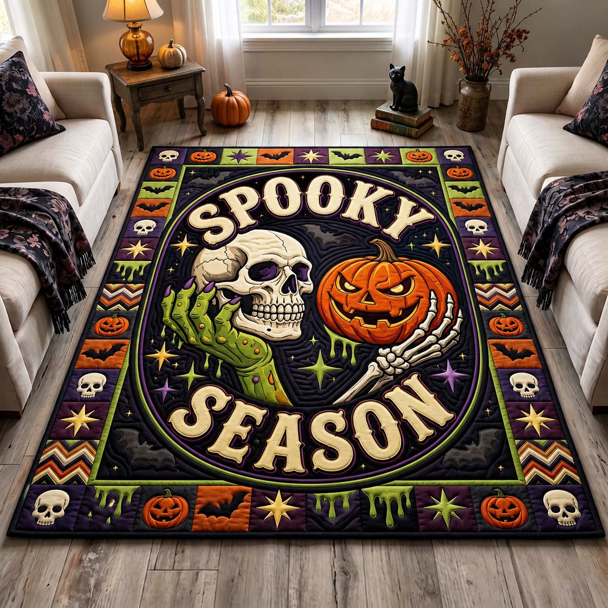 Spooky Season Skull Halloween Area Rug - Non-Slip Washable 3D Print Rug for Living Room & BedroomTVC2108363
