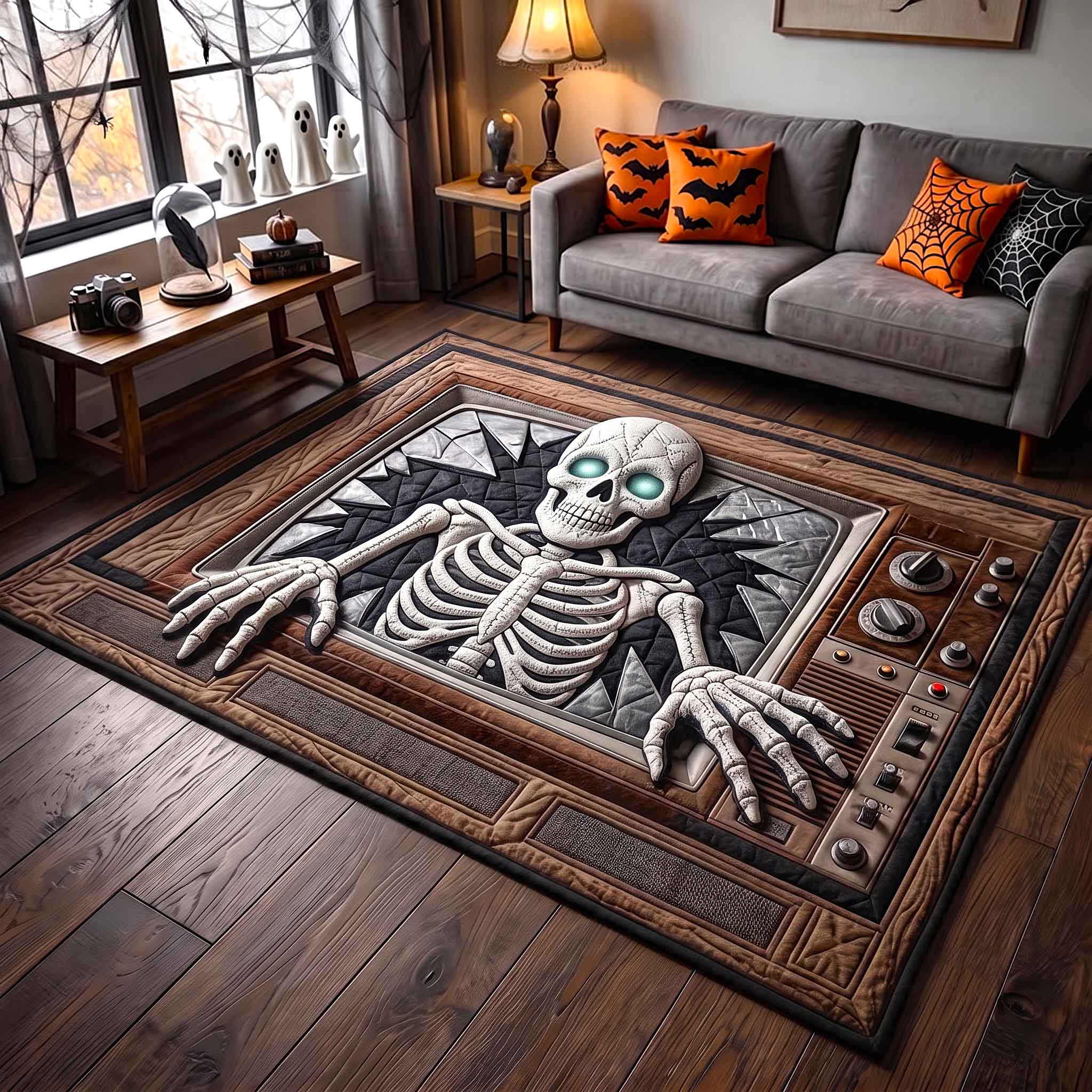 Spooky Skeleton Halloween Area Rug - Non-Slip Washable 3D Print Rug for Living Room & BedroomTVC2108228