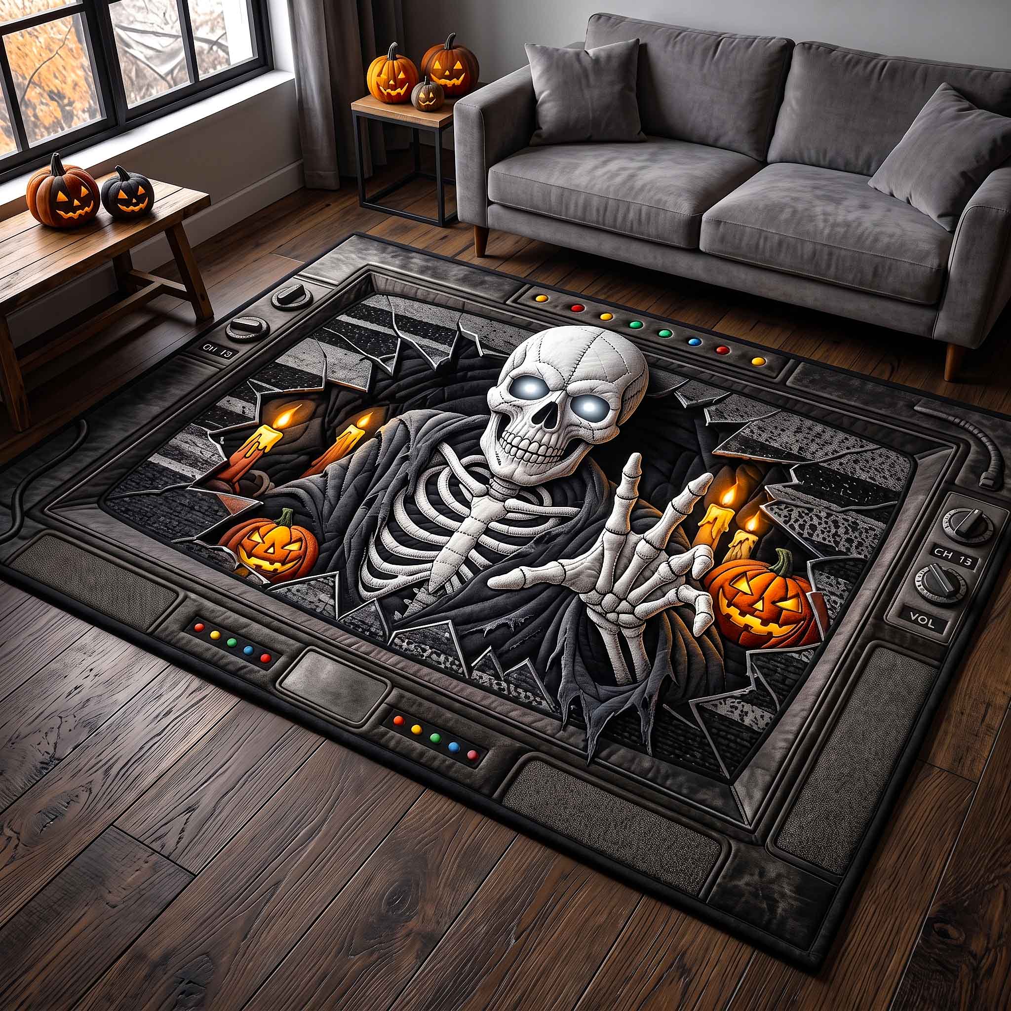 Spooky Skeleton Halloween Area Rug - Non-Slip Washable 3D Print Rug for Living Room & BedroomTVC2108393