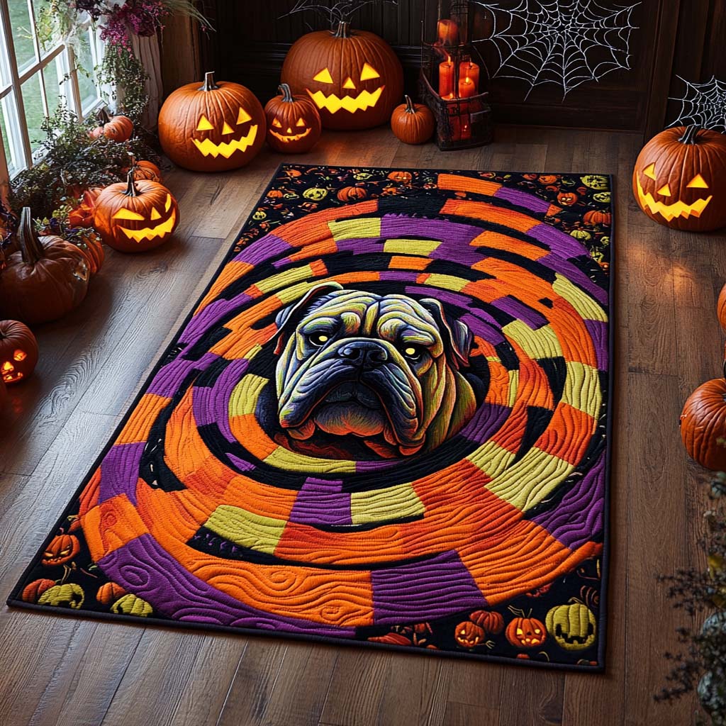 Spooky Spiral Bulldog Halloween Area Rug - Non-Slip Washable 3D Print Rug for Living Room & BedroomTVC2108267