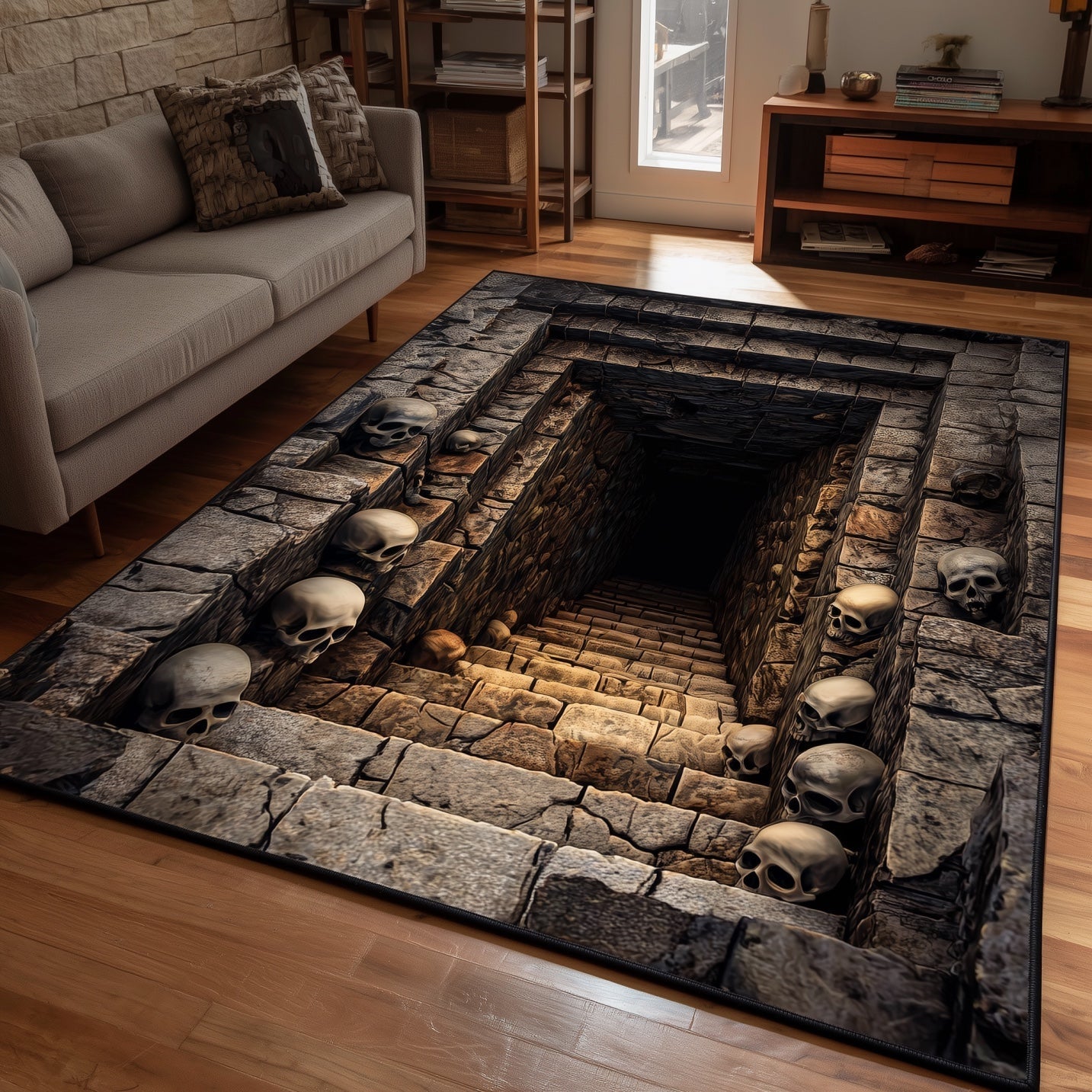 Spooky Tunnel Halloween Area Rug - Non-Slip Washable 3D Print Rug for Living Room & BedroomTVC2108228