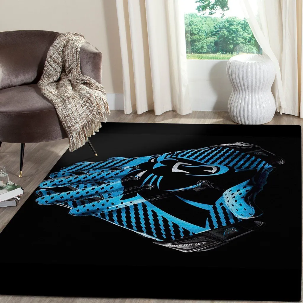 Sports Glove Rug Modern Design for Living Room Decor Black and Blue