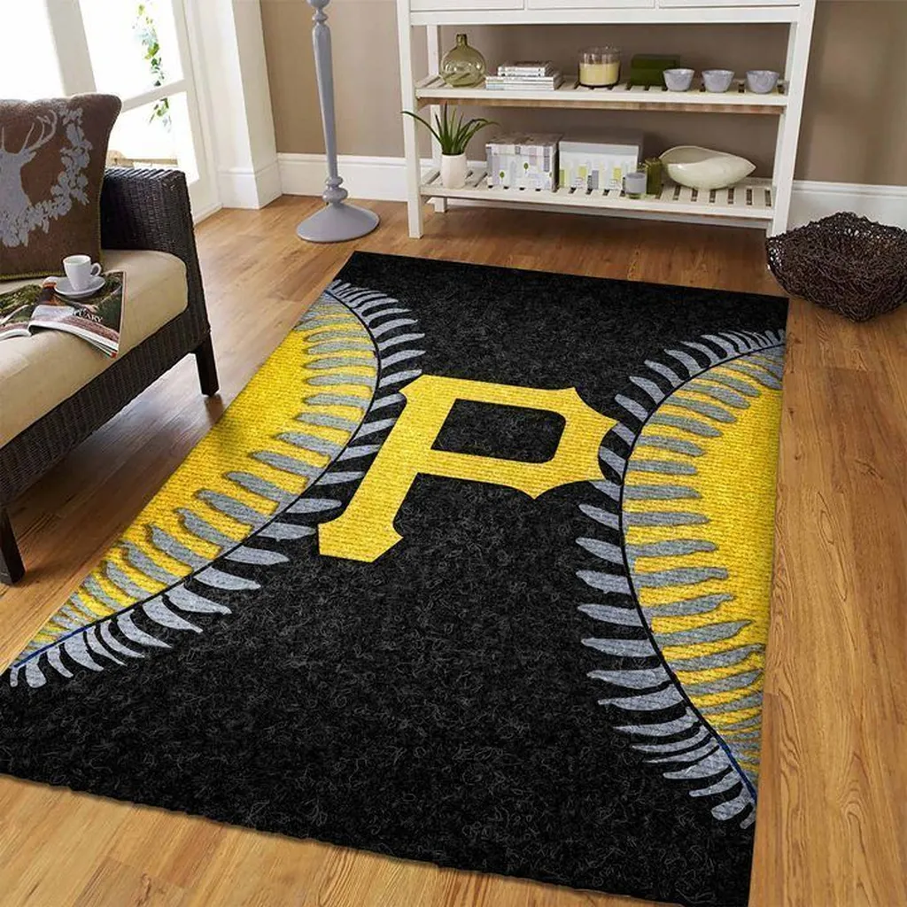 Sports Rug with Bold Letter P Design for Game Room Black and Yellow