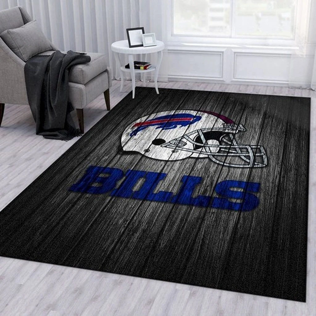 Sports Rug with Football Helmet Design for Fans Black and Blue