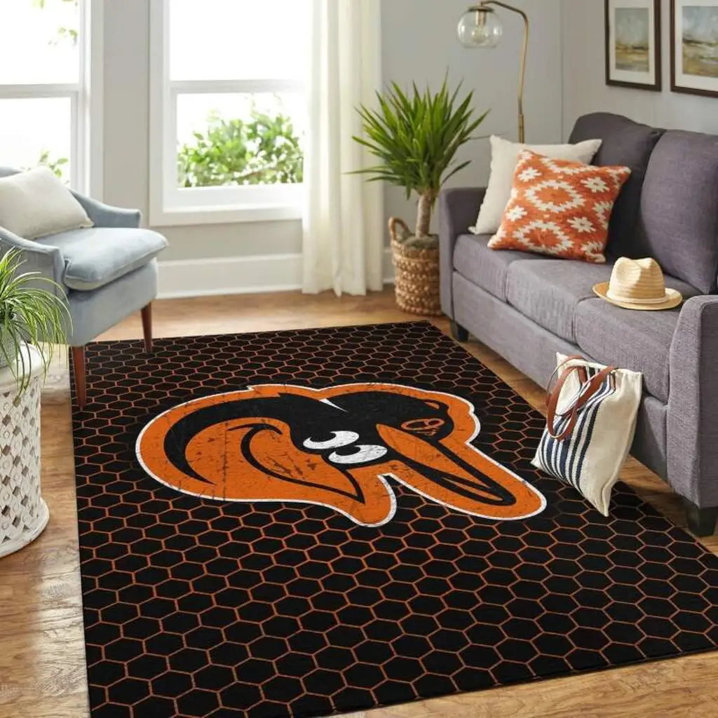 Sports Team Logo Rug Perfect for Living Room Decor Black and Orange