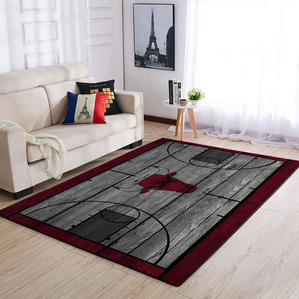 Sporty Hardwood Style Area Rug for Modern Spaces Red and Gray