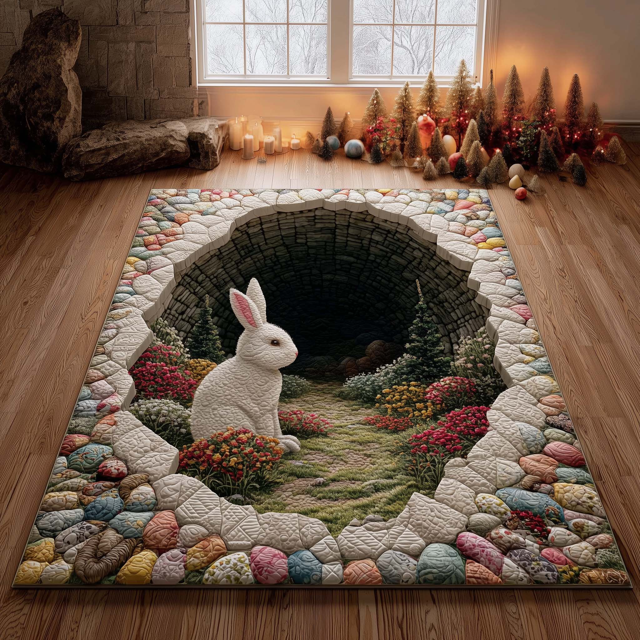 Spring Bunny Hollow Area Rug - Non-Slip Washable 3D Print Rug for Living Room & BedroomTVC2108393