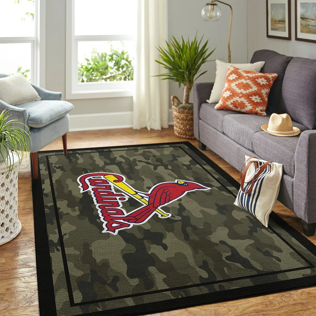 St. Louis Cardinals Rug - Baseball Logo Camo Area Home Decor Red and Yellow
