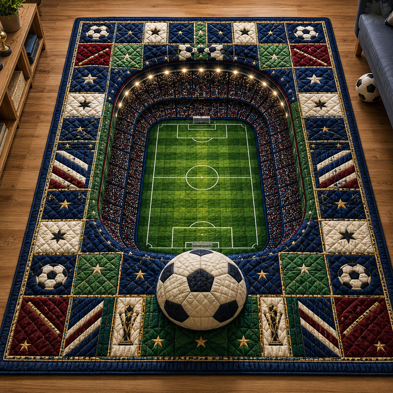 Stadium Arena Soccer Field Area Rug - Non-Slip Washable 3D Print Rug for Living Room & BedroomTVC2108363