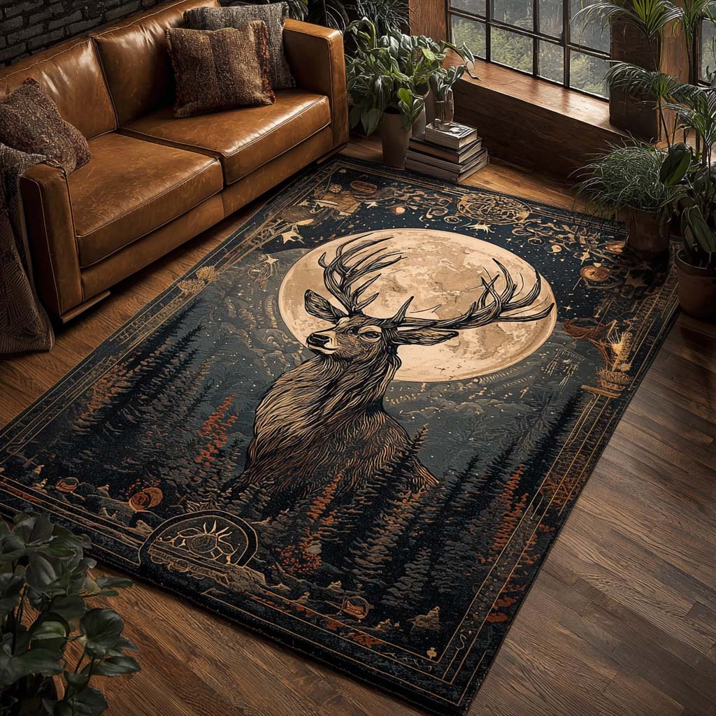 Stag of the Silver Moon Area Rug - Non-Slip Washable 3D Print Rug for Living Room & BedroomTVC2108249