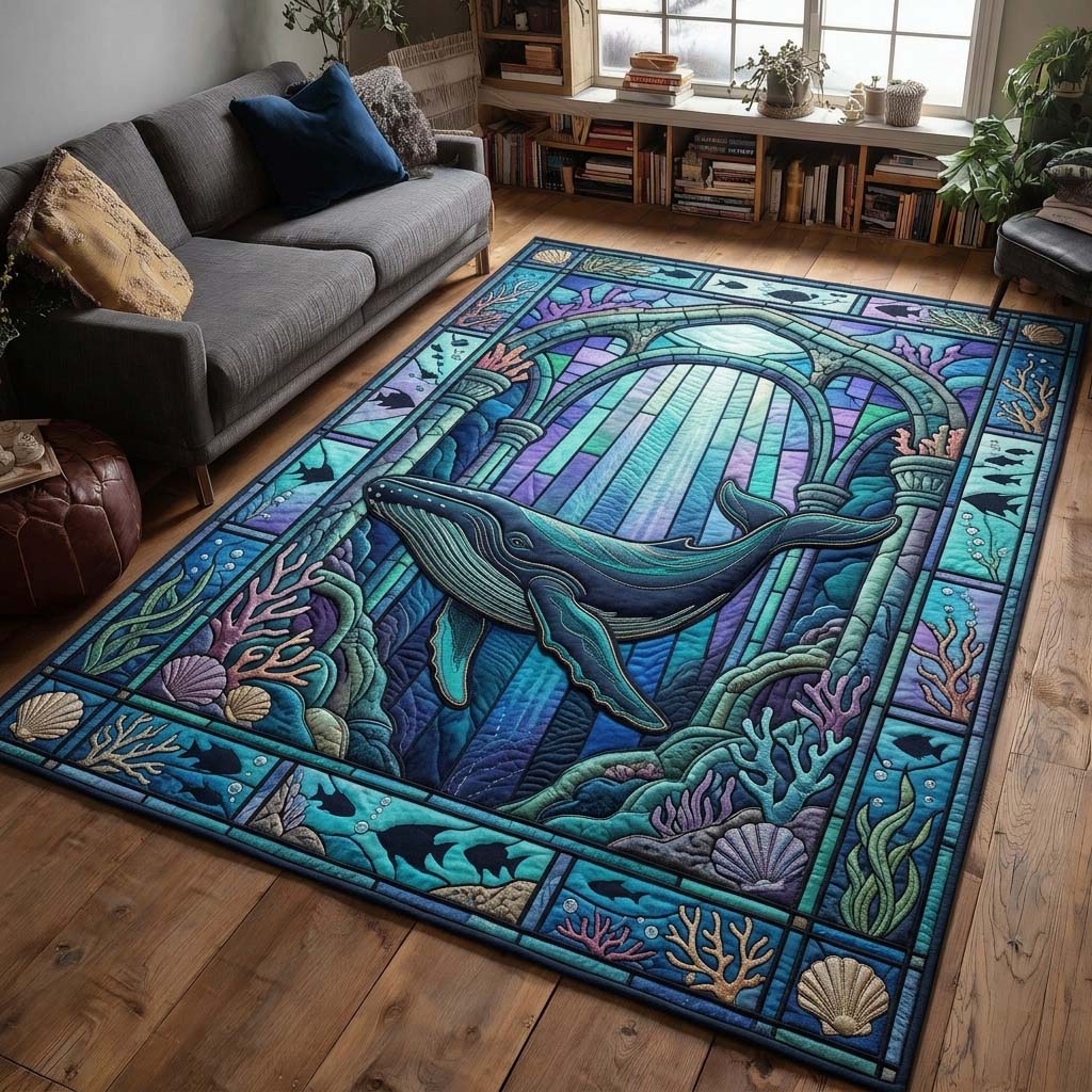 Stained Glass Whale Area Rug - Non-Slip Washable 3D Print Rug for Living Room & BedroomTVC2108363