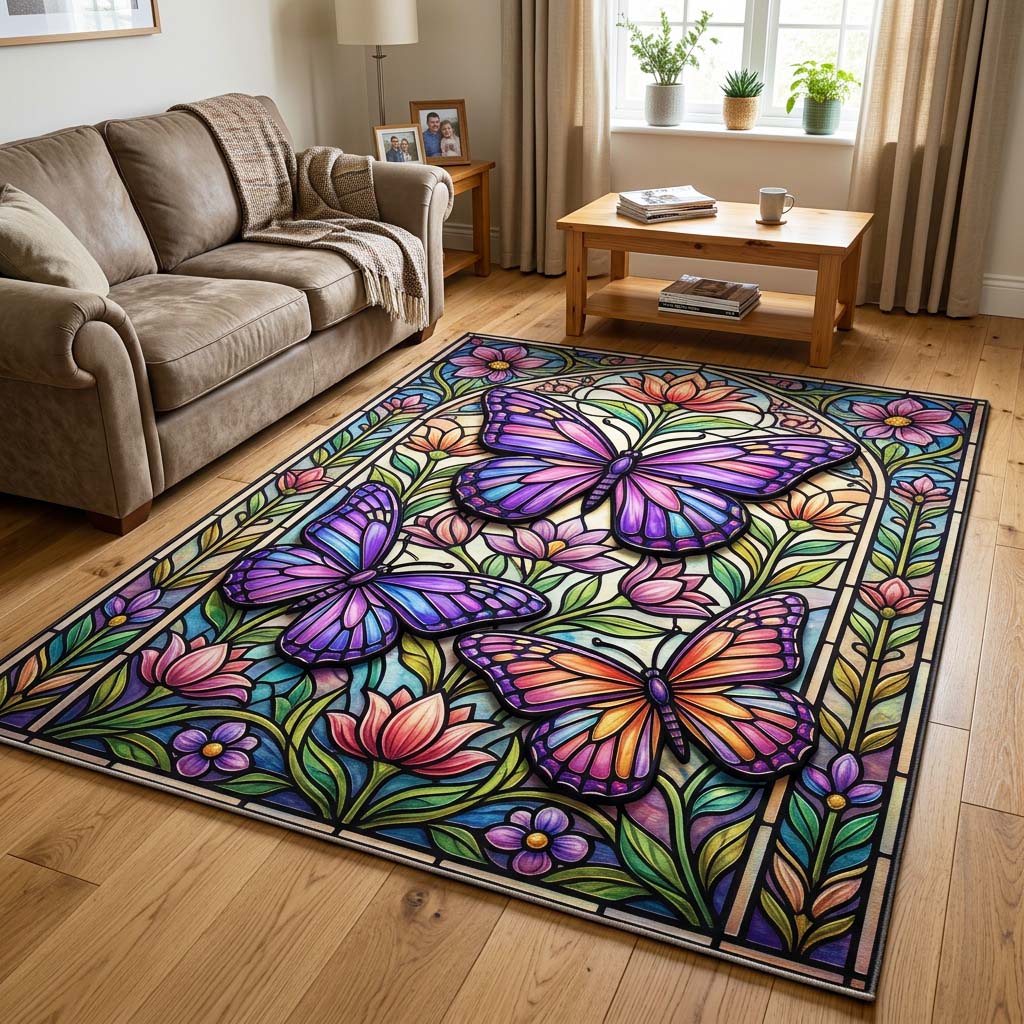 Stained Monarch Area Rug - Non-Slip Washable 3D Print Rug for Living Room & BedroomTVC2108393