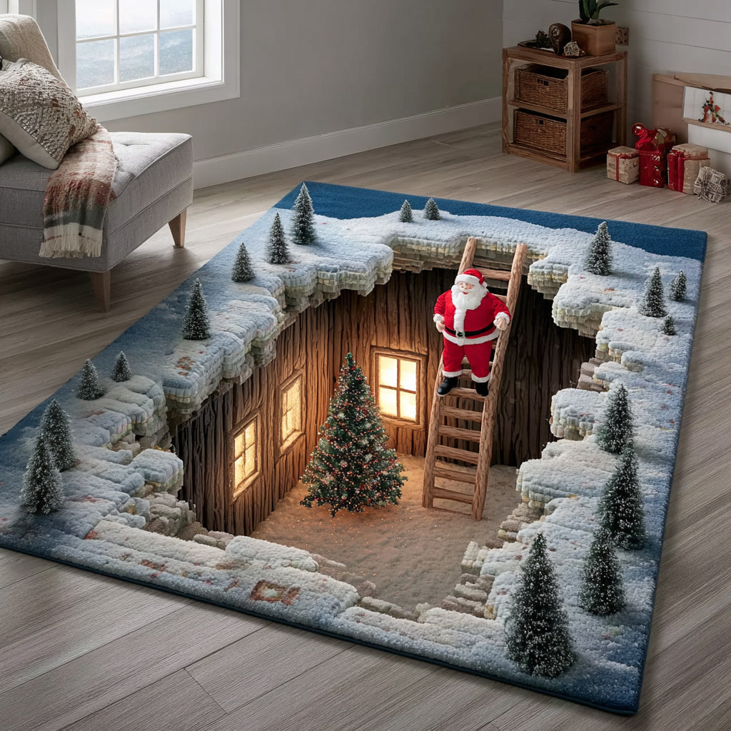 Staircase Santa Claus Christmas Area Rug - Non-Slip Washable 3D Print Rug for Living Room & BedroomTVC2108266