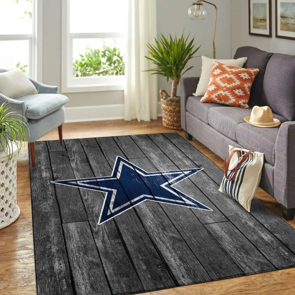 Star Pattern Area Rug with Wood Plank Design Carpet Black and Blue