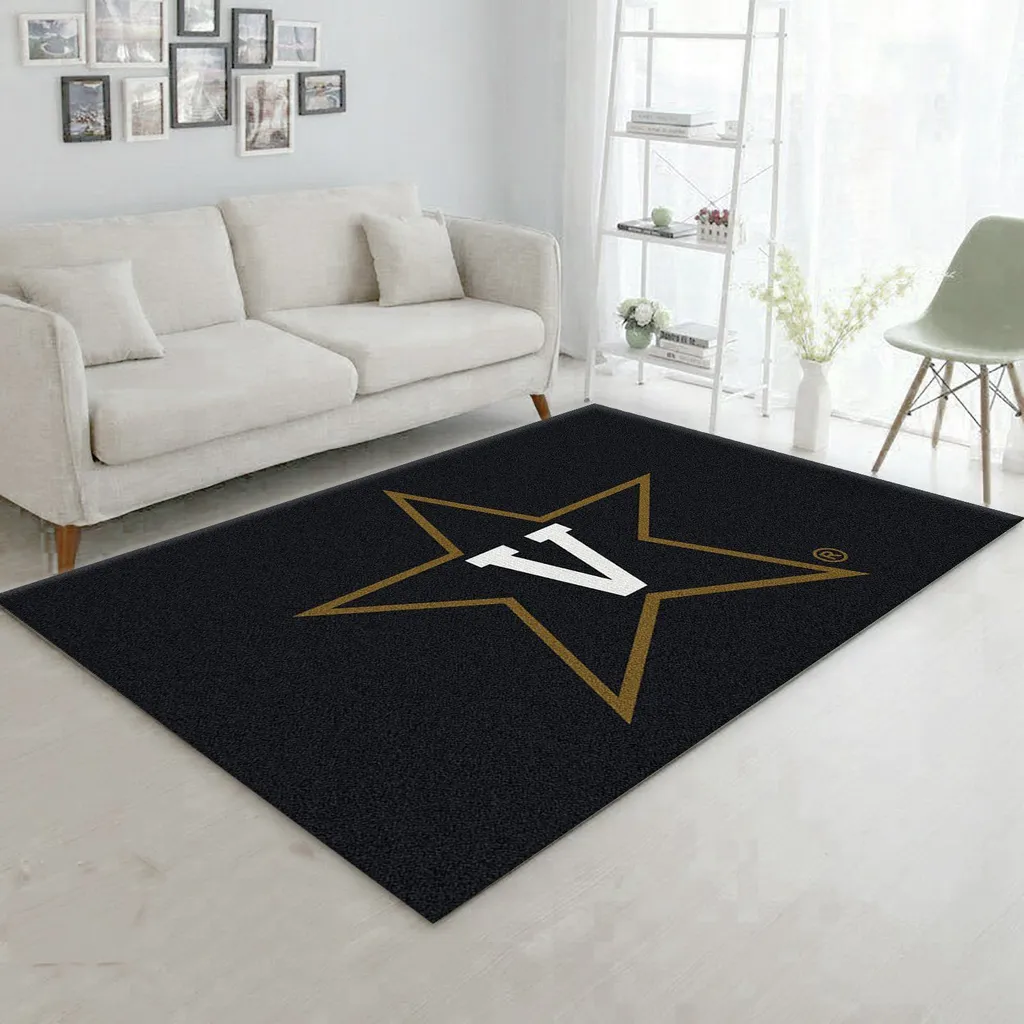 Star Pattern Rug with Letter V for Living Room Decor Black and Orange