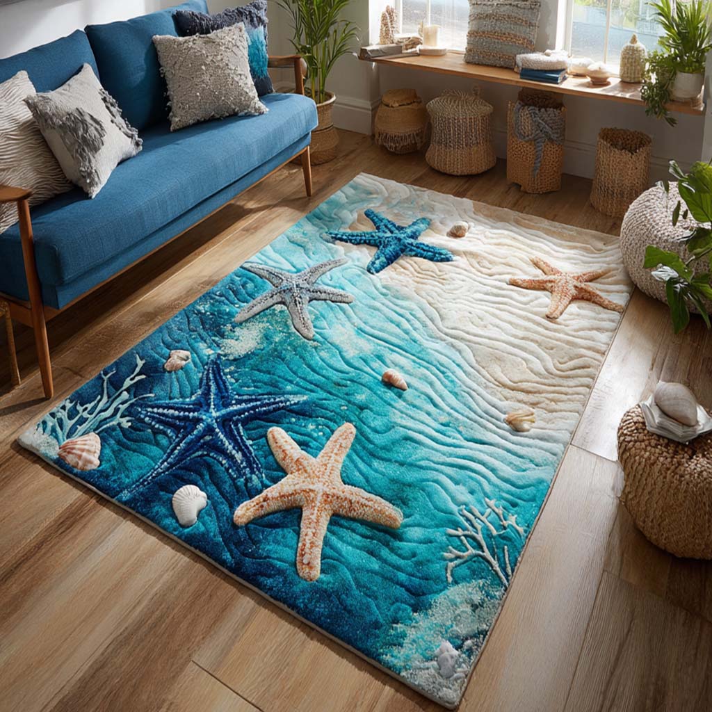 Starfish Shore Area Rug - Non-Slip Washable 3D Print Rug for Living Room & BedroomTVC2108266