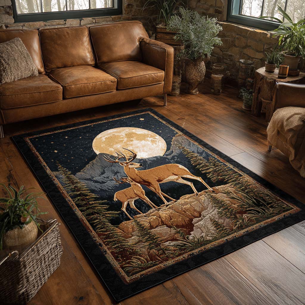 Starlit Stag Area Rug - Non-Slip Washable 3D Print Rug for Living Room & BedroomTVC2108266
