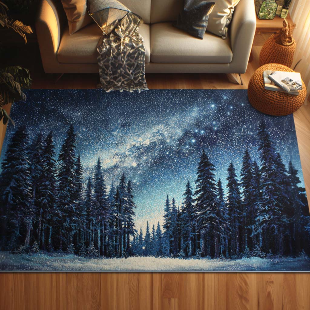 Starry Forest Area Rug - Non-Slip Washable 3D Print Rug for Living Room & BedroomTVC2108266