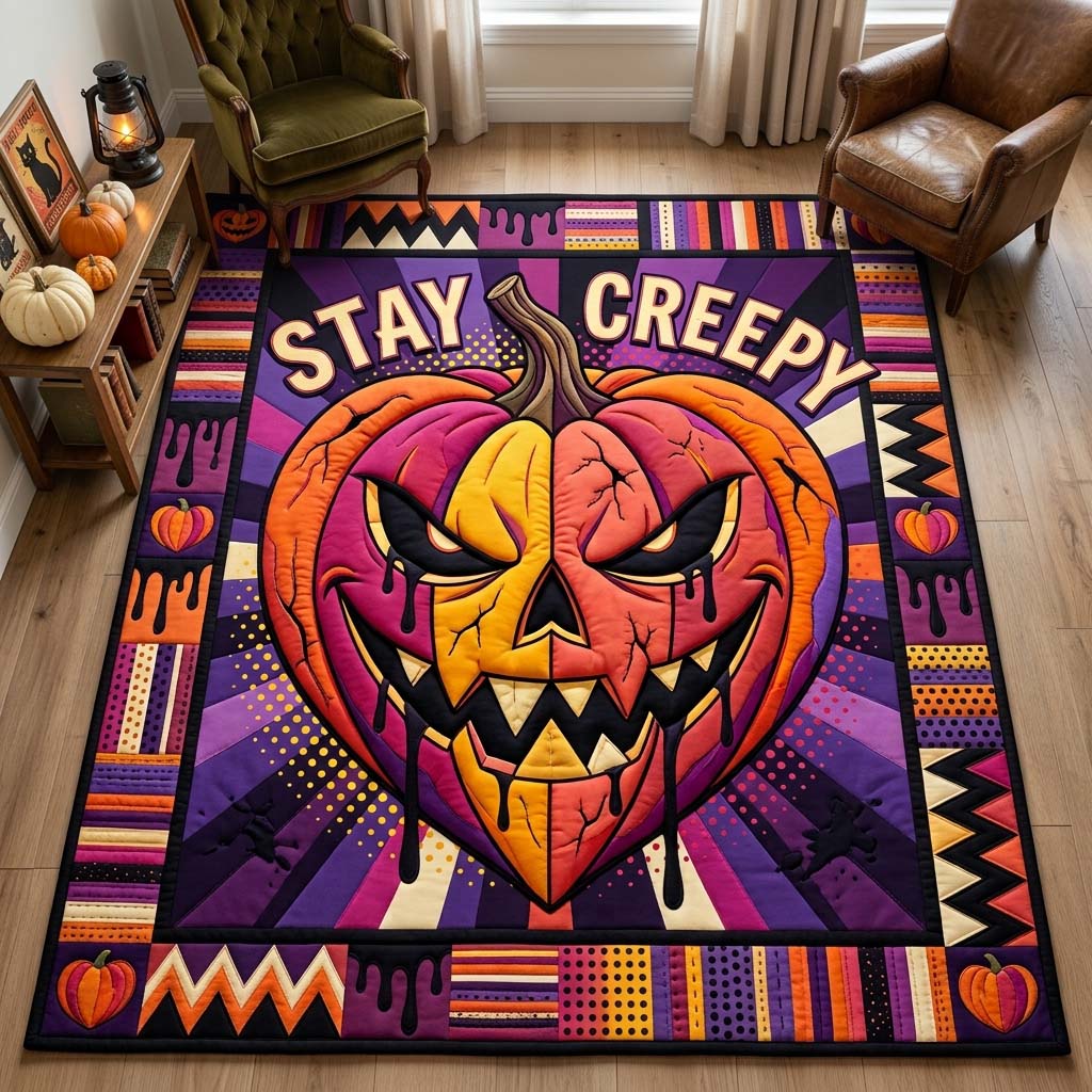 Stay Creepy Pumpkin Halloween Area Rug - Non-Slip Washable 3D Print Rug for Living Room & BedroomTVC2108363